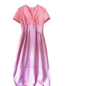 70's pink & white quilted maxi dress